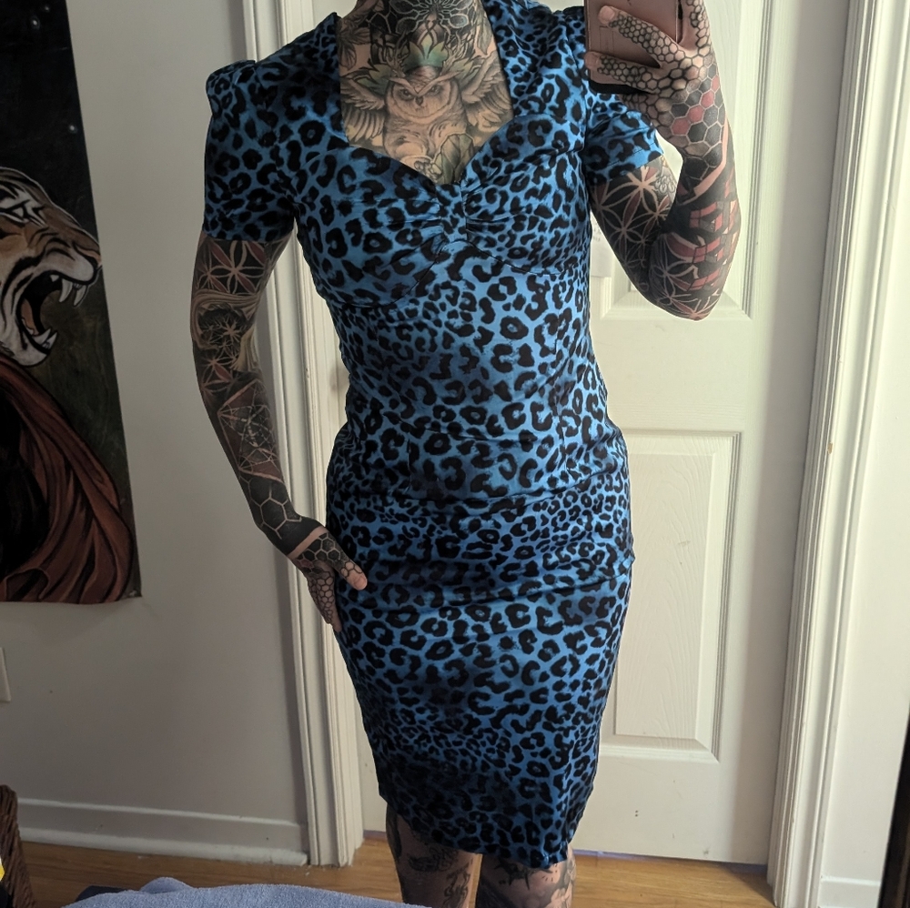 Voodoo Vixen Blue Leopard Print Wiggle Dress